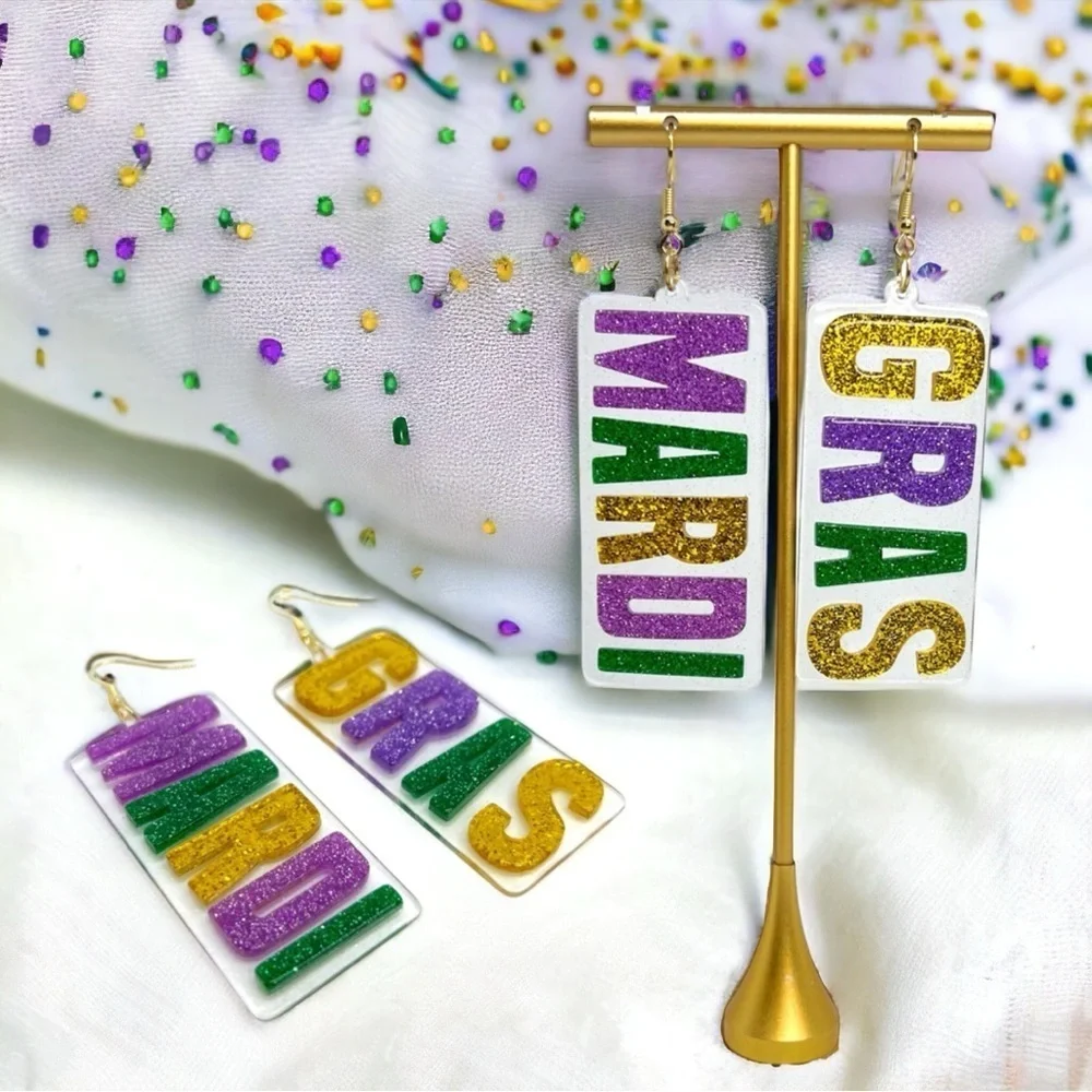 Jazz Up Your Look: Mardi Gras Dangle Earrings! 💜💚💛NWT Carnival Accessories!